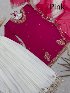 Conjunto de Kurti Sharara Gharara de Crepé con Lentejuelas Bordadas a Mano, Diseño Indio, Ajuste Delgado, Ideal para Bodas y Fiestas de Diwali, Venta al por Mayor - Product Image 2
