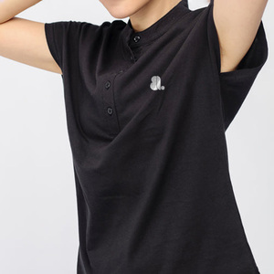 Women's White Solid Casual Short Sleeve O-Neck T-<b>Shirt</b> Button Front Logo Minimalist Design Regular Fit Organic Cotton Nonwoven - Product Image 3
