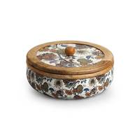 Boîte à roti en bois de manguier imprimée émail floral, pot à ragoût en bois peint à la main pour accessoires de cuisine - En promotion