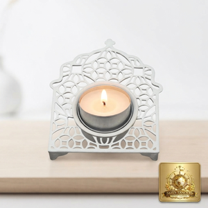 Support de bougie minimaliste en métal blanc pour bougies chauffe-plat, motif découpé, centre de table - Product Image 1