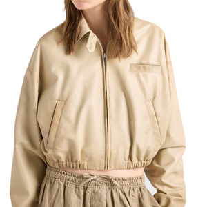 Blouson en cuir d'agneau Nappa court pour femme, de luxe, de créateur, OEM, marque privée, fabricant et fournisseur sur mesure - Product Image 3