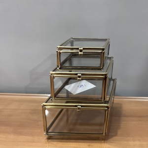 Juego de 3 Cajas de Joyería Pequeñas de Diseño Artesanal, Cajas Decorativas de Vidrio con Acabado en Latón, Modelo B631 ABC - Product Image 2