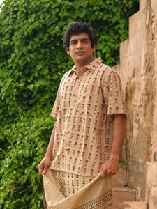 Hand-Block Printed Men Short Kurta Premium Breathable Organic Cotton Fabric Relaxed Fit Classic Collar <b>Half</b>-Sleeves <b>Shirt</b> - Product Image 5