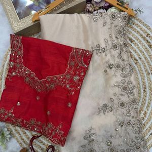 Sari en soie Rangoli doux avec broderie de sequins et blouse de designer Banglori lourde - Product Image 5