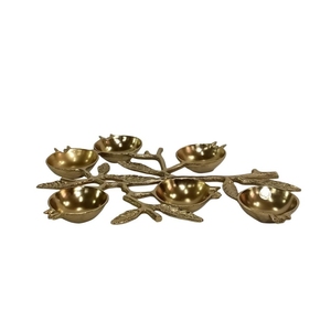 Ensemble de 3 bols décoratifs en métal doré en forme de fleur, support pour fruits secs, centre de table pour salle à manger ou salon - Product Image 2