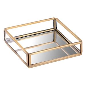 Glass and Brass Storage Tray with <b>Mirrored</b> Base for Home Decoration - Product Image 1