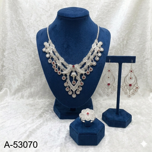 Indian Wedding Gold Tone Jewelry Set with Choker Necklace Dangle <b>Earrings</b> and Bracelet - Product Image 2