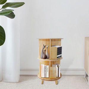 Libreria Girevole a 360 Gradi Moderna con 2 Ripiani, Espositore a 360 Gradi in Legno di Pino per Bambini e Ufficio, per Soggiorno - Product Image 3