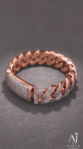 Pulsera de eslabones cubanos de plata de ley 925 chapada en oro rosa y rodio con moissanita, corte brillante redondo, estilo hip hop, cadena con incrustaciones de circonitas. - Product Image 5