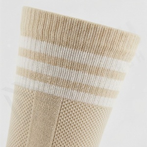 Crew <b>Socks</b> Beige Striped Knitted Breathable Cotton Adult Summer Casual Daily Use - Product Image 4