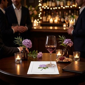 Lavender Hydrangea Cotton <b>Cocktail</b> <b>Napkins</b> Embroidered Cloth Coasters Reusable Hemstitch Table Decor for Parties & Dining - Product Image 4