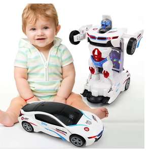 Coche de juguete robot transformable para niños con luces y sonidos, escala 1:24, colores blanco, azul y rojo - Product Image 2