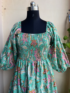 Robe longue maxi imprimée à la main, tunique indienne décontractée en coton avec broderie florale, robe longue pour femme, cadeau pour elle - Product Image 5