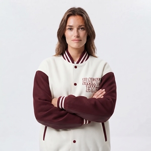 <b>Women</b>’s Varsity Style <b>Jacket</b> OEM Manufacturer Full Sleeve Button Up Relaxed Fit Contrast Color Custom Embroidered Logo Outerwear - Product Image 3