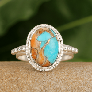 ชุดฝารูปไข่สีเงินสเตอร์ลิง10X14มม. ทำด้วยมือทำจากทองแดง spiny Oyster 925พลอยโบฮีเมียนทันสมัย - Product Image 1