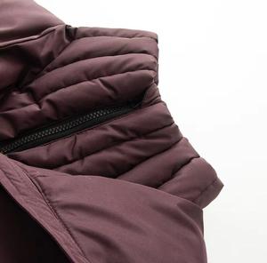 Men's <b>Burgundy</b> Puffer Jacket Stand Collar Zipper Front <b>Belted</b> Casual Winter Outerwear Thick Polyester Wadding Regular Sleeve - Product Image 5