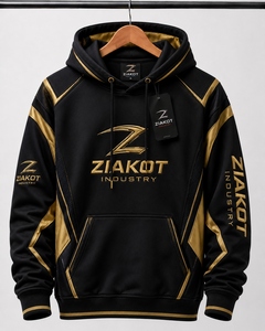 Sudadera con Capucha Deportiva Negra y Dorada, Cosida a Medida, de la Industria Ziakot de Pakistán, Venta al Por Mayor Directa - Product Image 1