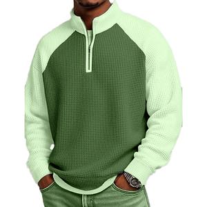 Men's <b>White</b> Raglan Sleeve <b>Quarter</b> <b>Zip</b> Knitted Sweatshirt Regular Fit Casual Stand Collar Autumn Wear - Product Image 3