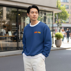 Nueva Llegada 2026 Sudadera de Cuello Redondo Azul para Hombre, Corte Regular, Manga Larga, Tejido de Algodón, Informal, para Otoño - Product Image 1
