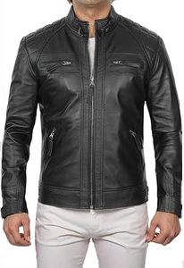 Veste en cuir d'agneau noir originale pour homme, style motard - Product Image 2