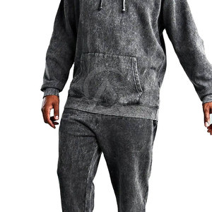 Ensemble de survêtement tendance effet délavé, matière durable, toucher confortable, style streetwear, haut et bas assortis - Product Image 3