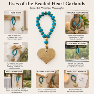 Guirlande de perles en bois faites à la main avec pompon en jute et croix, perles de prière style ferme-bohème pour décoration murale et plateau à étages - Product Image 3