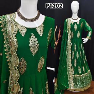 ชุดราตรีปักลาย georgette สีเขียวดีไซน์ใหม่ - Product Image 1
