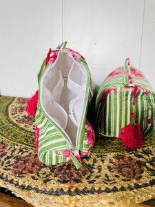 Set 3 Quilted Indian Cotton Eco-Friendly Zipper Floral <b>for</b> Bags Wash Bag Shaving Kit Vanity <b>Case</b> Travel Makeup Cosmetic - Product Image 4