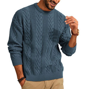 <b>Men</b> Custom Retro Standard Jacquard Knit Pullover Sweater 100% Cotton Breathable Winter Casual Oversized Fit Front Logo Pattern - Product Image 4