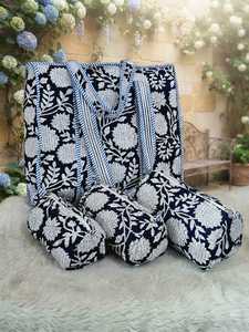 Panier de rangement élégant en tissu floral vintage bleu marine avec poignées en corde, ensemble de bacs organisateurs rectangulaires multi-usages - Product Image 3