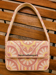 Custom Handmade Embroidery Seed Bead Shoulder Bag | Women's Beaded Flap Crossbody Purse Magnetic Closure Satin Lining <b>Handbag</b> - Product Image 5