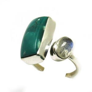 Superbes bagues en argent sterling 925 avec pierre de lune arc-en-ciel turquoise, style bohème indien chrétien, serties clos - Product Image 2
