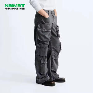 Pantalones Cargo de Mezclilla de Algodón Ligero Premium para Hombre, Estilo Elegante/Dulce, Cintura Alta, Corte Relajado, Lavado Oscuro - Product Image 1