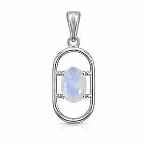 Pendentif Tendance en Argent Sterling Plaqué Rhodium avec Pierre de Lune Ovale et Motif Spirale – Fait Main, Minimaliste, Cadeau Idéal pour Elle - Product Image 2
