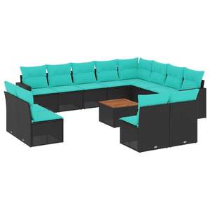 Ensemble de canapés de patio en polyrotin noir avec coussins, mobilier de jardin extérieur, design contemporain, 13 pièces - Product Image 2