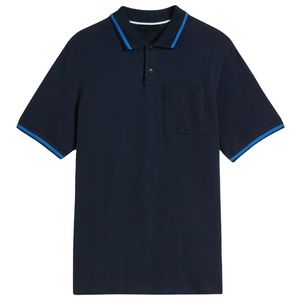 เสื้อเชิ้ตแขนสั้นคอสูงสีน้ำเงินกรมท่าสำหรับผู้ชาย ทรงปกติ แต่งขอบตัดกัน ดีไซน์โอเวอร์ไซส์ ผ้าเจอร์ซีย์คอตตอน 100% - Product Image 1