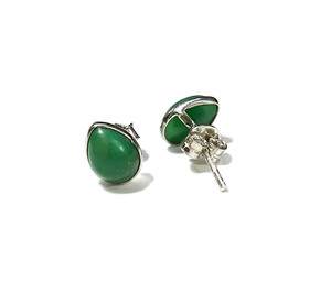 Pendientes de Gota de Crisoprasa Natural, Plata de Ley 925, Baño de Rodio, Forma de Bola, Gema Verde Cabujón, Minimalistas para Mujer - Product Image 2