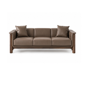 Sofá de Cuero de 3 Plazas de Madera de Teca Sólida Moderna, Muebles de Lujo para Sala de Estar, Hotel, Apartamento, Villa, Fabricante de Muebles para Salón - Product Image 1