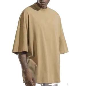 Camiseta de algodón extragrande para hombre, transpirable, de color liso, cuello redondo, manga corta, estilo casual, holgada, estilo urbano, 320g - Product Image 2