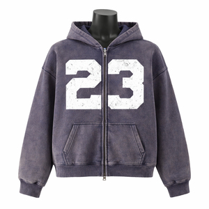 Glory Custom Washed <b>Fleece</b> Zip Up Hoodie Heavyweight Cotton Distressed Graphic Streetwear Oversized Men Winter <b>Jacket</b> For Unisex - Product Image 1