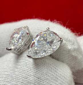 Boucles d'oreilles clous en argent sterling 925 avec diamant Moissanite en forme de poire, VVS, serties de pierres, bijoux de luxe, boucles d'oreilles tendance pour femmes - Product Image 5