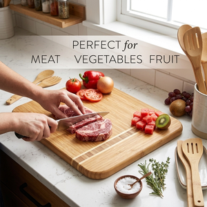 Planche à découper rectangulaire en bambou naturel, écologique, durable, antibactérienne, planche de boucher en bois, personnalisable - Product Image 4