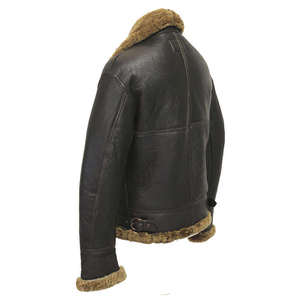 Men Genuine <b>Leather</b> Biker Jacket <b>With</b> <b>Fur</b> Collar And Cuffs Windproof Winter <b>Coat</b> Regular Fit Zipper Closure Solid Color - Product Image 6