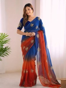 Sari en soie Fandy de qualité supérieure pour femme, design paon, avec embellissement Dana découpé sur le pallu, chemisier assorti, infroissable, longueur ras du sol - Product Image 5