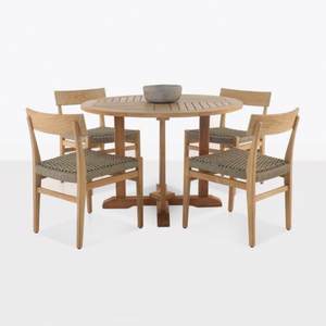Conjunto de comedor para jardín hecho de madera de teca maciza seca en horno con marco grueso, acabado natural y construcción robusta. - Product Image 3