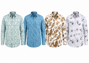 เสื้อเชิ้ตฮาวายลายดอกไม้สำหรับผู้ชาย ผ้าฝ้าย 100% พิมพ์ลายทอ ปกคอพับ สวมใส่สบายๆ ในฤดูร้อน ติดกระดุม แขนยาว ยืดได้ - Product Image 3