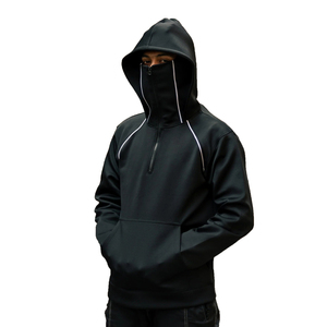 Veste à capuche double balaclava pour homme en polyester et coton, fermeture éclair intégrale, style décontracté avec capuche superposée pour hommes - Product Image 1
