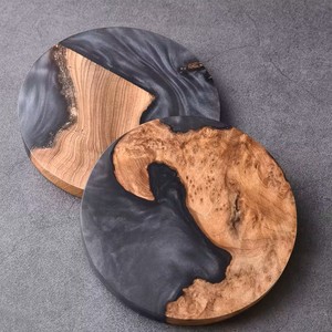 Round Wood Resin Drink Coasters Handmade Heat Resistant Reusable Eco Friendly Table <b>Mats</b> for Home <b>Bar</b> Kitchen - Product Image 2