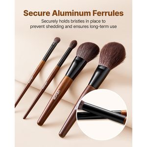 Ensemble de 9 pinceaux de maquillage professionnels en laine naturelle douce et synthétique végétalienne pour le fond de teint et l'application des fards à paupières - Product Image 4
