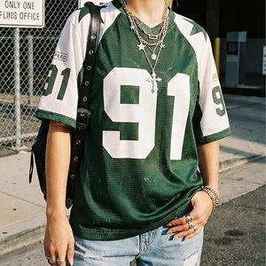 Maillot de football en mesh pour femme, col en V oversize, t-shirt de sport, logo personnalisé, streetwear - Product Image 4
